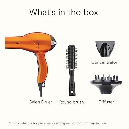 Infiniti PRO CONAIR Hair Dryer with Diffuser, Professional AC Motor, Tourmaline Ceramic Technology Blow Dryer, Includes Concentrator and Blowout Brush, Amazon Exclusive, Orange thumbnail 8