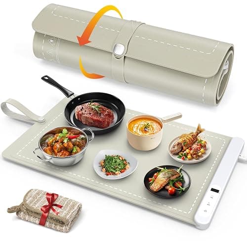 FYY Warming Mat for Food - Rapid and Full Surface Heating, 6 Temp Settings, 6H Timer, Rollable Portable Food Warming Mat, Ideal for Gatherings, Parties, Keep Meal Warm (X Large Size, Khaki) - Image 1