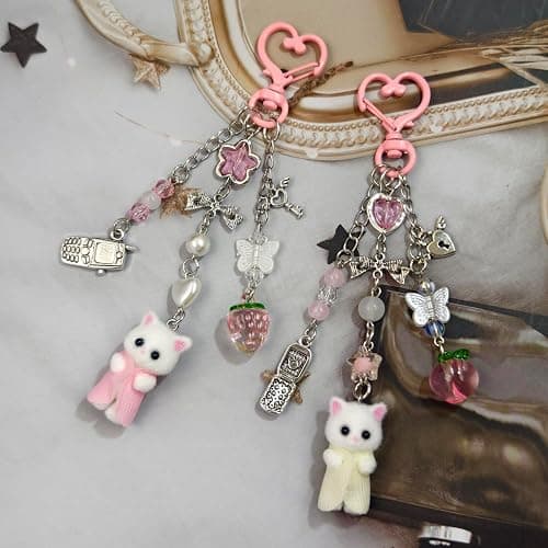 AGEN KGEN Cute Cat Keychain, Y2K Heart Bow Pendant, Kawaii Cat Bag Charm thumbnail 2