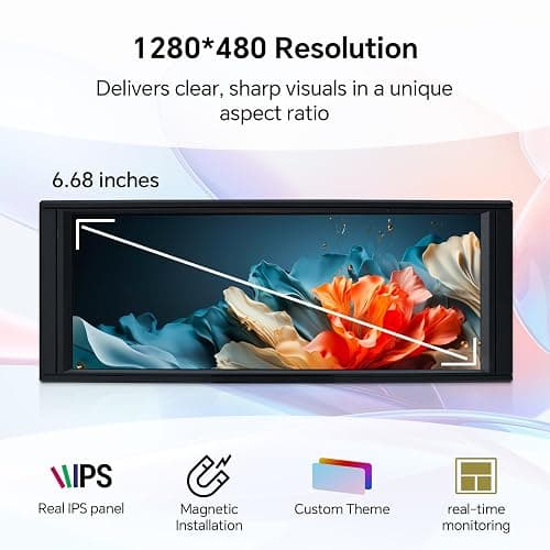 ITleads Trofeo Vision LCD AIO Screen Display 6.86” PC Monitor, USB Type-C Connect | Real-Time Hardware Monitoring | 1280x480 Resolutions, Preset & DIY Themes for Gaming PC Case/CPU Cooler(Black) thumbnail 4