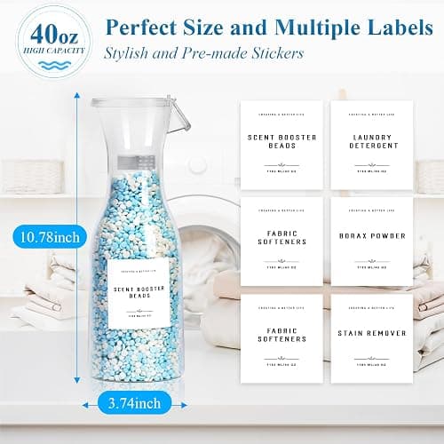 GIXSEGIE Laundry Detergent Dispenser Bottle 40oz with Waterproof Label for Laundry Detergent Soap Fabric Softener Bleach Scent Booster Beads, Sturdy PET Bottle for Laundry Room Decor 2 Pack White thumbnail 5