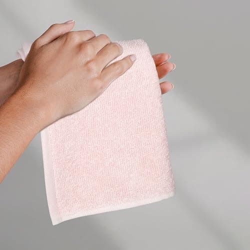 Amazon Basics Highly Absorbent, Fast Drying 100% Cotton Washcloths for Bathroom and Face, 12 x 12 inches, Petal Pink, 24-Pack thumbnail 6