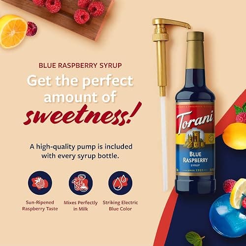 Torani Blue Raspberry Syrup for Drinks, Flavoring for Iced Tea, Lemonade, and Sodas, Pump Included, 25.4 Oz thumbnail 3