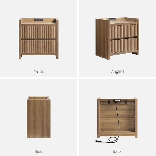 SICOTAS Night Stands Set of 2-Fluted Nightstands with Charging Station- Modern 2 Drawers Nightstand 25" Tall Bedside Table End Table, Large Night Stand for Bedroom (Reclaimed Caramel Oak) thumbnail 9