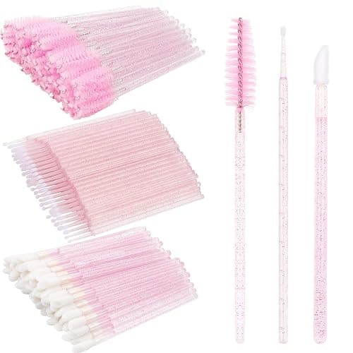 200Pcs Eyelash Extension Supplies Kit,Disposable Lash Spoolies Brushes Micro Swab Brushes Mascara Wand Lip Brushes for Eyelash Extension Tattoo Lipstick Applicator (Crystal Pink) - Image 1