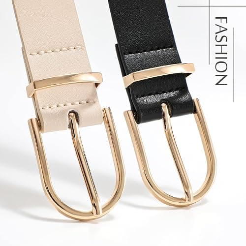 VONMELLI 2 Pack Women's Belts for Jeans Pants Fashion Gold Buckle Ladies Dress Belt thumbnail 5