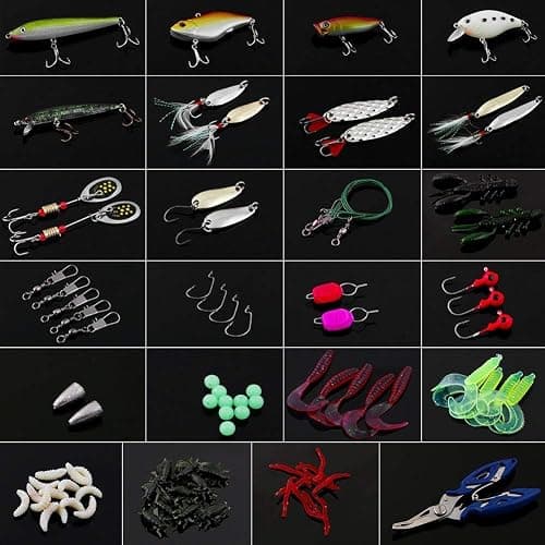 Vicloon 120 PCS Fishing Lures Mixed Including Spinners,VIB,Treble Hooks,Single Hooks,Swivels,Pliers and Tackle Box thumbnail 6