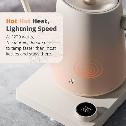 Greater Goods Electric Gooseneck Kettle, 1200W Stainless Steel with Precision Temperature Control, Fast Boil, BPA-Free, Ideal for Pour Over Coffee and Tea,1L (Birch) thumbnail 5