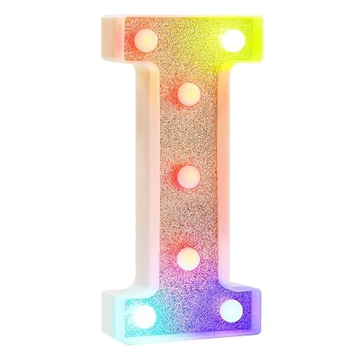 Pooqla Colorful Light Up Letters, Led Marquee Letter Light Sign Battery Powered, 18 Colors Lamp with Remote for Birthday Party Wedding Home Christmas Decoration, Glitter Silver Letter I - Letter I thumbnail 7