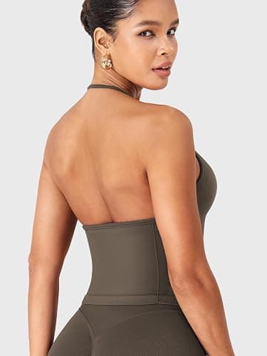 YEOREO SoftHue Impact Longline Strappy Top Women's Halter Workout Tank Tops Backless Gym Longline with Adjustable Strap thumbnail 2
