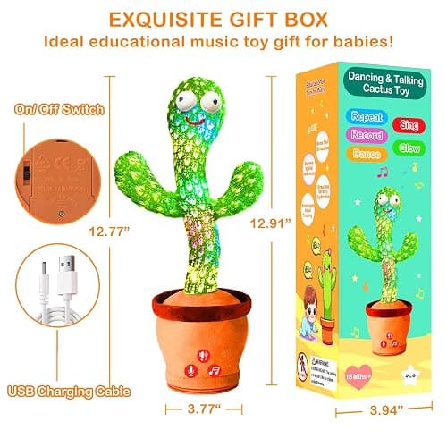 Rechargeable Dancing Talking Cactus Toy, Singing Cactus Baby Toy That Talks Back, Educational Baby Toys 18 months+ w/ 51 English Songs, Toddler Easter Basket Stuffers, Easter Gifts for Kids, Infant thumbnail 2