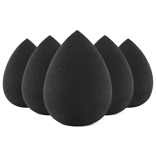 BEAKEY Makeup Sponge Set, 5 Pcs Black Foundation Blending Beauty Sponge, Boun Boun Sponges Flawless for Liquid, Cream, and Powder, Latex-Free and Vegan Makeup Sponges - Image 1