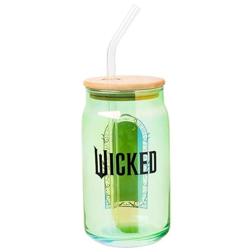 Silver Buffalo Wicked Featuring Elphaba and Glinda She's So Good and Don't Hide Your Magic 2 Pack Glass Jar Tumbler with Bamboo Lid and Glass Straw, 16 Ounces thumbnail 12