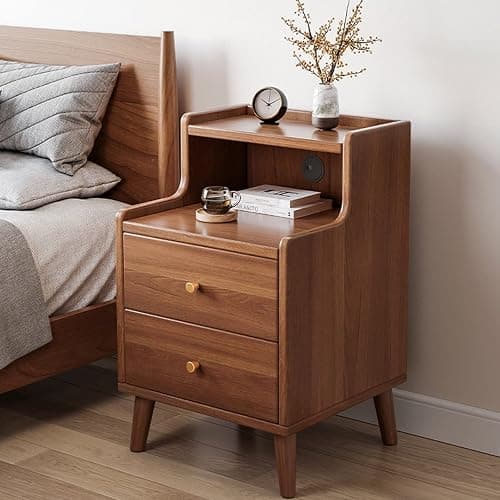 Modern Nightstand with 2 Drawers and Open Shelf - Sturdy and Multifunctional Side Table for Bedrooms, Living Rooms and Small Spaces (Size : Length:30cm/12in) thumbnail 2