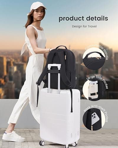 LOVEVOOK Laptop Backpack for Women with 2X Extra-Large Tumbler Pockets, 15.6" Work Backpack Purse, Travel Personal Item Bag, Carry On Business Computer Bag for Office, School, or Gift, Black thumbnail 6