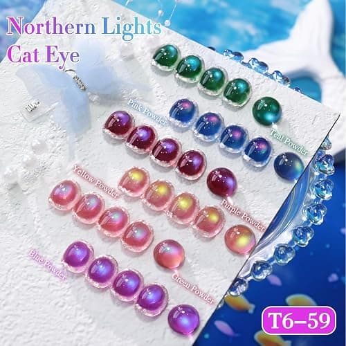 Double Rhythm Cat Eye Gel Nail Polish Set of 6 Same Color Same Bottle 0.5 Oz Shimmer Glitter with Magnet Holographic Reflective Magnetic UV Nail Polish Kit at Home (Glass Galaxy Green-T6-59) thumbnail 4