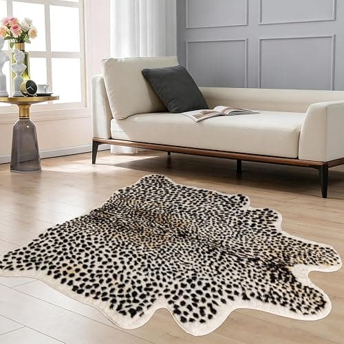 Leopard Print Rug, Cheetah Rugs 5.2x6.8ft Faux Cowhide Skin Animal Carpet | Soft Faux Fur Hide Mat, No-Slip, Washable Cheetah Print Area Rug for Livingroom,Bedroom,Dining Room Home Decor thumbnail 6