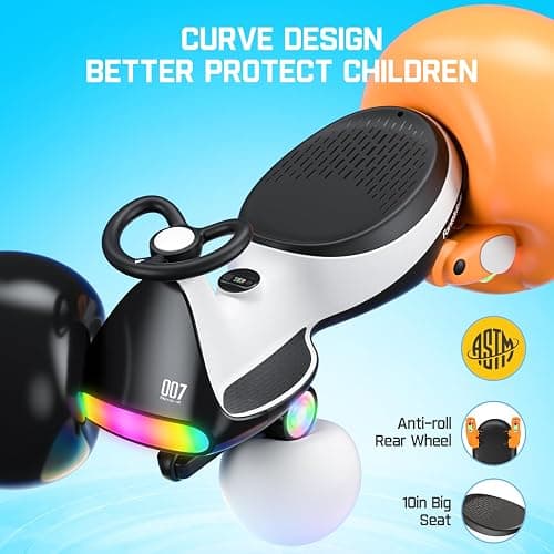 FanttikRide N7 Ultra Electric Wiggle Car with Pedal, Kids Car, MagicMute Motor Swing Car, 2 Speeds Max 4 Mph, 9 Color Modes, Digital Display, Bluetooth, for Ages 3 and Up, 150 Lbs, Penguin Black thumbnail 7