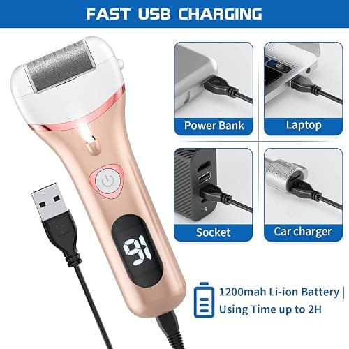 Electric Foot Callus Remover, Rechargeable Portable Electronic Foot File Pedicure Kits, Waterproof Foot Scrubber File, Professional Pedicure Tools, Foot Care for Dead Skin Ideal Gift, 3 Rollers thumbnail 3