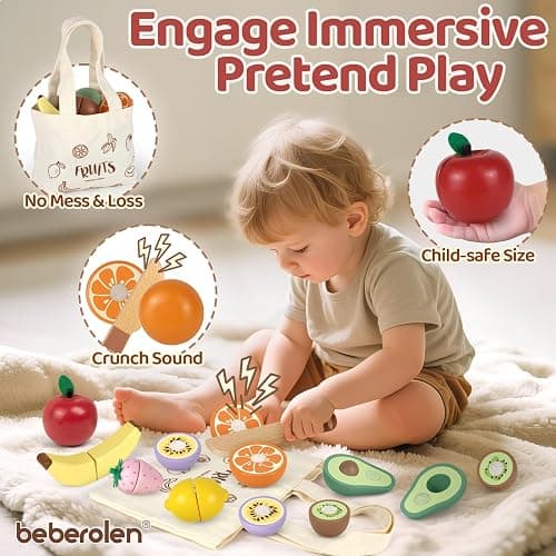 Beberolen Frutta Legno Tagliare Giocattolo, Accessori Cucina Giocattolo Legno Bambini Bambina, Set Cibo Finto Giochi Utensili Cucina Bambini, Regalo Compleanno Pasqua Halloween Natale Bambino 3+ Anni thumbnail 5