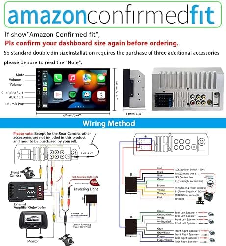 Leadfan Double Din Car Stereo Radio Support Apple Carplay&Android Auto, 7inch HD Touchscreen Double Din Radio with Bluetooth, Car Audio Receivers, Camera, MirrorLink, FM Radio, 2 USB/TF/AUX/Subwoofer thumbnail 6
