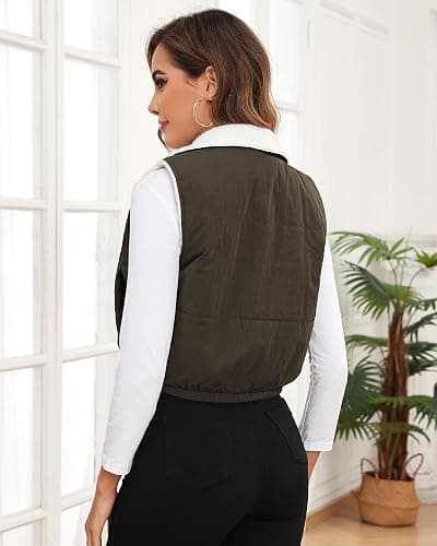 ZAFUL Women's 2024 Fleece Cropped Vest Sleeveless Zip Up Reversible Lightweight Jacket Sherpa Winter Puffer Coat Outerwear thumbnail 5