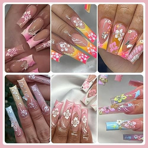 Flower Nail Stickers, Hibiscus Nail Decals 3D Self-Adhesive White Pink Gold Flower Pattern Summer Hibiscus Nail Design Manicure Tropical Accessories for Women Girls(6Sheets) thumbnail 5