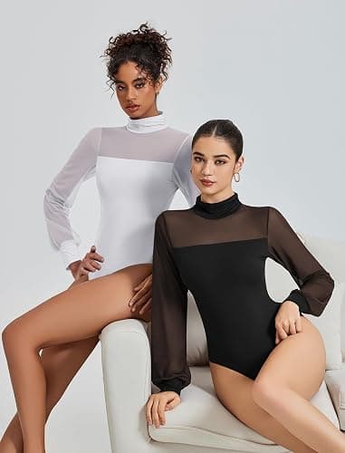 Avidlove Long Sleeve Body Suits Womens Mesh Turtleneck Bodysuit Thong Dressy Going Out Bodysuits Top Fall Outfits thumbnail 4