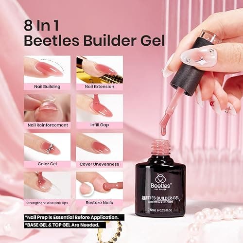 Beetles Builder Gel Set, 6 Colors Jelly Clear Pink Nude Building Gel, 8 in 1 for Instant Apex Thickening, Strengthening Weak Nails & Extension, Beginners DIY Salon at Home Gifts, UV LED Lamp Needed thumbnail 4