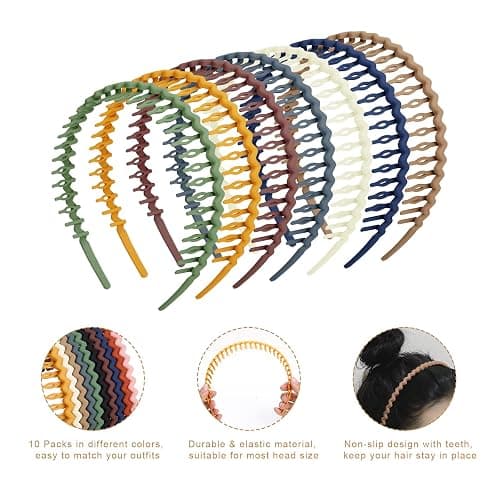 WOVOWOVO Plastic Hair Bands with Teeth, 10 Packs Thin Headbands for Women Girls Teens, Non Slip Hair Comb Head Bands Hair Accessories thumbnail 3