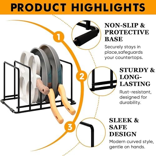 WUGEUSCH Kitchen Pan Organizer and Pot Rack, 5-Slot Steel Holder for Thin Pans, Baking Trays, and Cutting Boards - Space-Saving Storage thumbnail 5