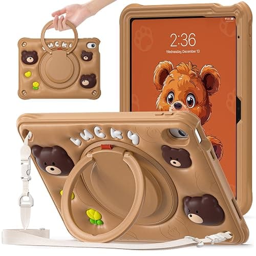 TECHGEAR BubblyToons Teddy Bear Case for iPad 11" A16 (11th Gen 2025) & 10.9" (10th Gen 2022) - Rugged Child-Safe Fun Case, Built-in Stand, Rotating Hand Grip & Soft Durable Shell for Kids & Classes - Image 1
