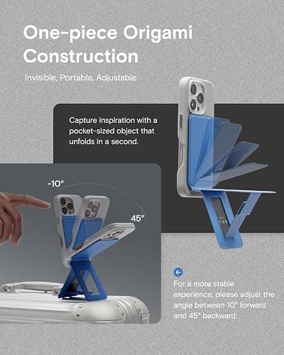 MOFT Phone Tripod Stand Selfie Stick for iPhone, Multi-Angles iPhone Stand, Lightweight & Portable Phone Holder, Strong Magnets, MOVAS Vegan Leather, Travel Essentials, Misty Cove (Without Card Slot) thumbnail 3
