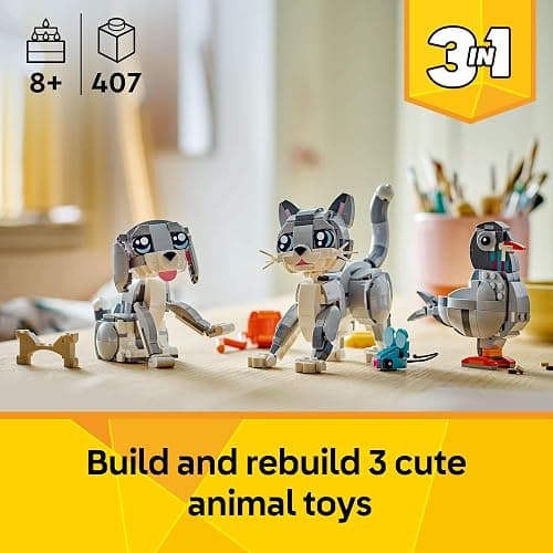 LEGO Creator 3 in 1 Playful Cat Toy - Building Toy with 3 Building Options, Cat, Dog, or Pigeon - Animal Figures for Kids, Girls and Boys, Ages 8+ - Gift Idea for Birthday - 31163 thumbnail 3