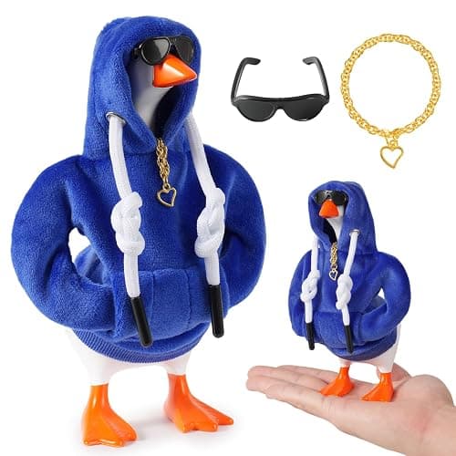 6 Set 7inch Desk Goose Outfits, Mini Desktop Goose Clothes Desk Goose Accessories Set for Magnetic Goose Statue ( Dark Blue Hoodie+ Sunglasses+ Necklace ) - Image 1