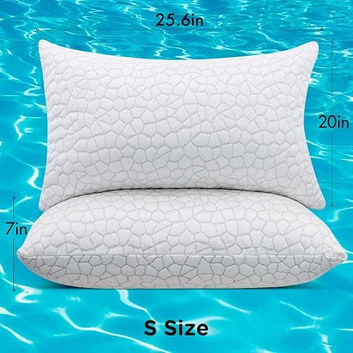 Cooling Bed Pillows for Sleeping 2 Pack Shredded Memory Foam Pillows Standard Size Set of 2, Adjustable Cool Pillow for Side Back Stomach Sleepers Luxury Gel Pillows with Washable Removable Cover thumbnail 2