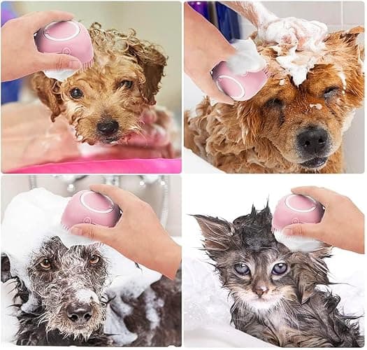 Pet Bath Massage Brush Puppy Dog Cat Grooming Cleaning Soft (Pink) thumbnail 8