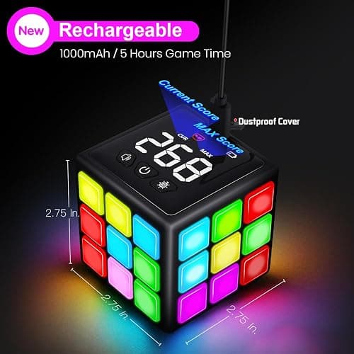 Xinbeiya Rechargeable Handheld Cube with Games - 15 Fun Brain & Memory Games with Score Screen for Kids Teens - Christmas Easter Birthday Gifts for Boys Girls Ages 6-12+ Years Old (Black) thumbnail 2