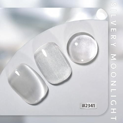 GAOY Glassy Cat Eye Gel Nail Polish, 16ml Glitter Holographic UV Gel Polish with Magnet, Reflective Translucent, 2341 Silvery Moonlight thumbnail 3