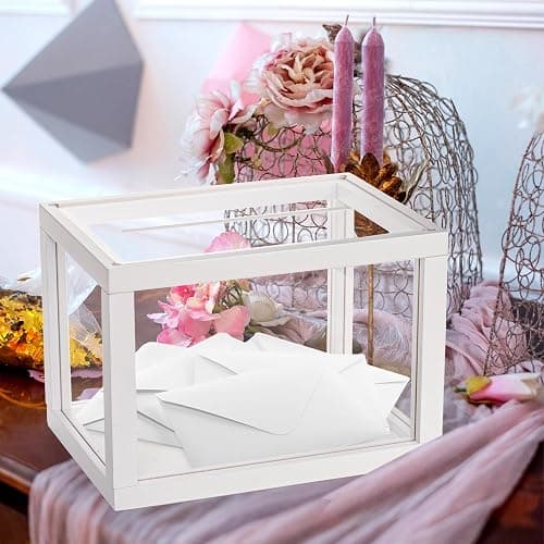 yarlung Clear Acrylic Wedding Card Box, White Wooden Card Box for Party Reception, Thick Money Box Gift Card Keepsake Holder for Election Ballot, Baby Shower Birthday Graduation thumbnail 2