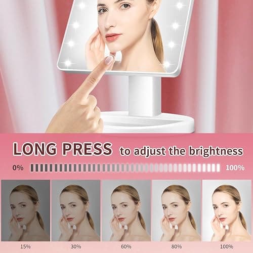 KOOKIN Lighted Vanity Makeup Mirror 16 Led Lights 180 Degree Rotation Lighted Mirror Touch Screen Adjusted Brightness Desk Mirrors USB Dual Supply Bathroom Beauty Cosmetic Mirrors (White) thumbnail 4