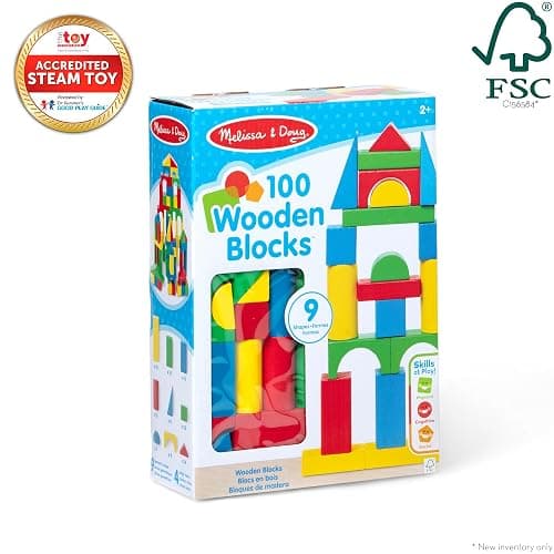 Melissa & Doug Wooden Building Blocks, 100-Piece Set of Sorting & Stacking Toys in 4 Colors and 9 Shapes, Classic Toddler Toys for Girls & Boys Ages 2+ - FSC Certified thumbnail 5