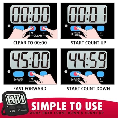 Antonki 2 Pack Digital Timer for Kids, Magnetic Countdown Kitchen Timers for Cooking, Egg, Classroom, Teacher, Exercise, Study, Oven - Battery Included - Senior Black thumbnail 7