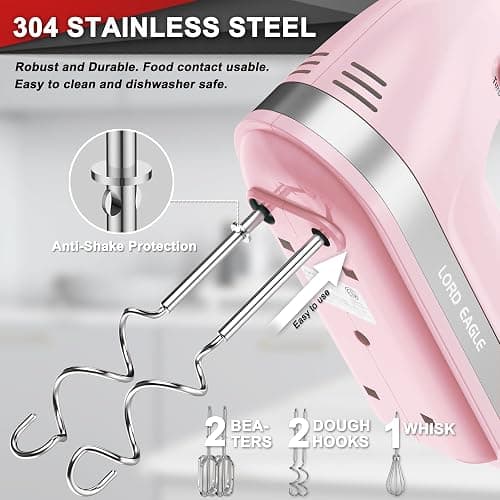 Lord Eagle Hand Mixer Electric 400W, 5 Speed handheld Mixer, 5 Stainless Steel Accessories for Baking Cake Egg Cream Food Beater, Turbo Boost/Self-Control Speed + Eject Button thumbnail 2