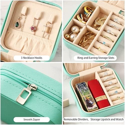 ZPROW Travel Jewelry Case, Mini Portable Jewelry Travel Boxes, Small Jewelry Organizer for Rings, Earrings, Pendants, Watches, Necklaces, Lipsticks Organizer Storage Holder Case (Cyan Blue) thumbnail 6