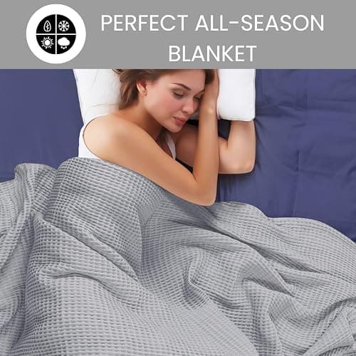 DESTIN HOME Waffle Blanket Prewashed 100% Combed Cotton - Soft Breathable Lightweight All-Season Blanket, Perfect for Bed, Couch, or Layering - Cozy 90x90 Inch Queen Thermal Throw Blanket Light Grey - Light Grey - Queen (90" x 90") thumbnail 4