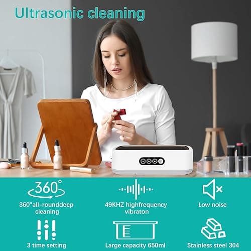 Tilhumt Ultraschallreinigungsgerät, 49000Hz Ultraschallreiniger 650ML Brillenreinigungsgerät Ultraschall Brillenreiniger Schmuckreiniger Ultraschall Ultraschallreiniger für Zahnprothesen thumbnail 2