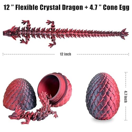 LOCYFENS 3D Printed Dragon Eggs with Dragon Inside, Articulated 3D Dragon Toys with 3D Dragon Eggs, Crystal Dragon Black Red thumbnail 2