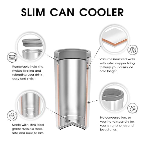 TILUCK Skinny Can Cooler for Slim Beer & Hard Seltzer, Stainless Steel, Doucle-Walled Stainless Steel Insulated Slim Cans, Standard 12 oz (Frosted Beige) thumbnail 3