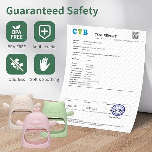 AQXYTK 3 Pack Baby Teething Toys for 0-6 6-12 Months, Food Grade Silicone Teething Mitten for Babies, Anti Drop Wrist Hand Teethers, Baby Chew Toys for Sucking Needs, Infant Teething Relief, Macaron thumbnail 3